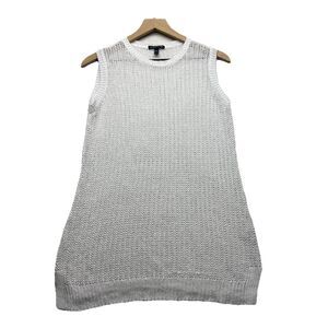 EILEEN FISHER Sweater XS TP Organic Linen Tunic Open Knit Tank Sleeveless White